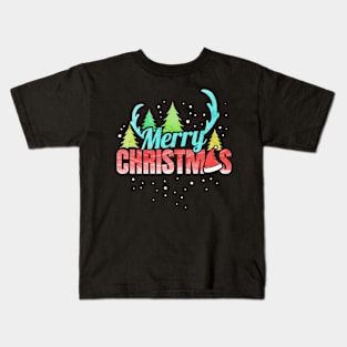 Merry Christmas Logo Santas Hat Antlers Christmas Kids T-Shirt